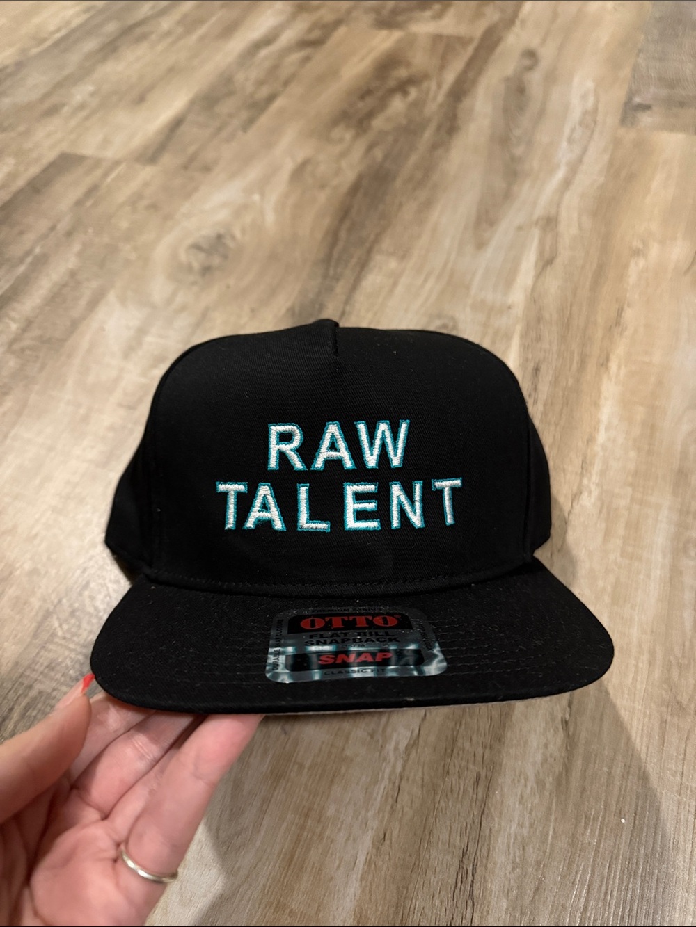 OTTO Black Snapback Hat with Teal